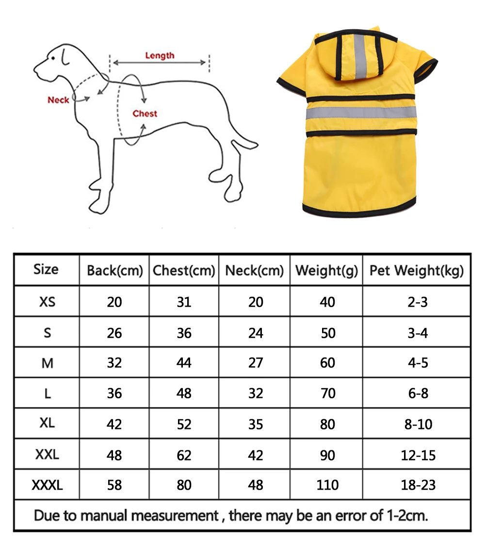 Raincoat reflexivo para cães pequenos, Impermeável impermeável para Pet, Roupas ao ar livre para cães