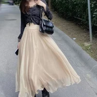 Gidyq mode femmes jupe en mousseline de soie décontracté coréen taille haute ample cheville longueur jupe printemps tout Match femme à volants une ligne jupes 5