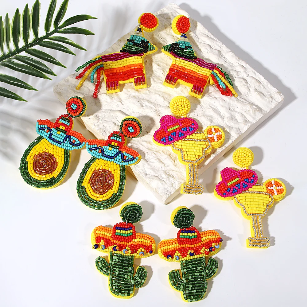 HZEYN Cinco De Mayo Haarreif Mit Avocado & Pinata – Mit Schmucksteinen, Inkl. 3 Paar Ohrringe, Perfekt Für Fiesta-Partys