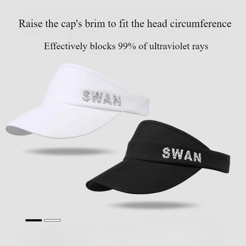 Swan Golf Women's Sports Hot Diamond Empty Top Hat Shade Sunscreen Breathable Large Brim Cap Sports Outdoor Tennis Golf Caps