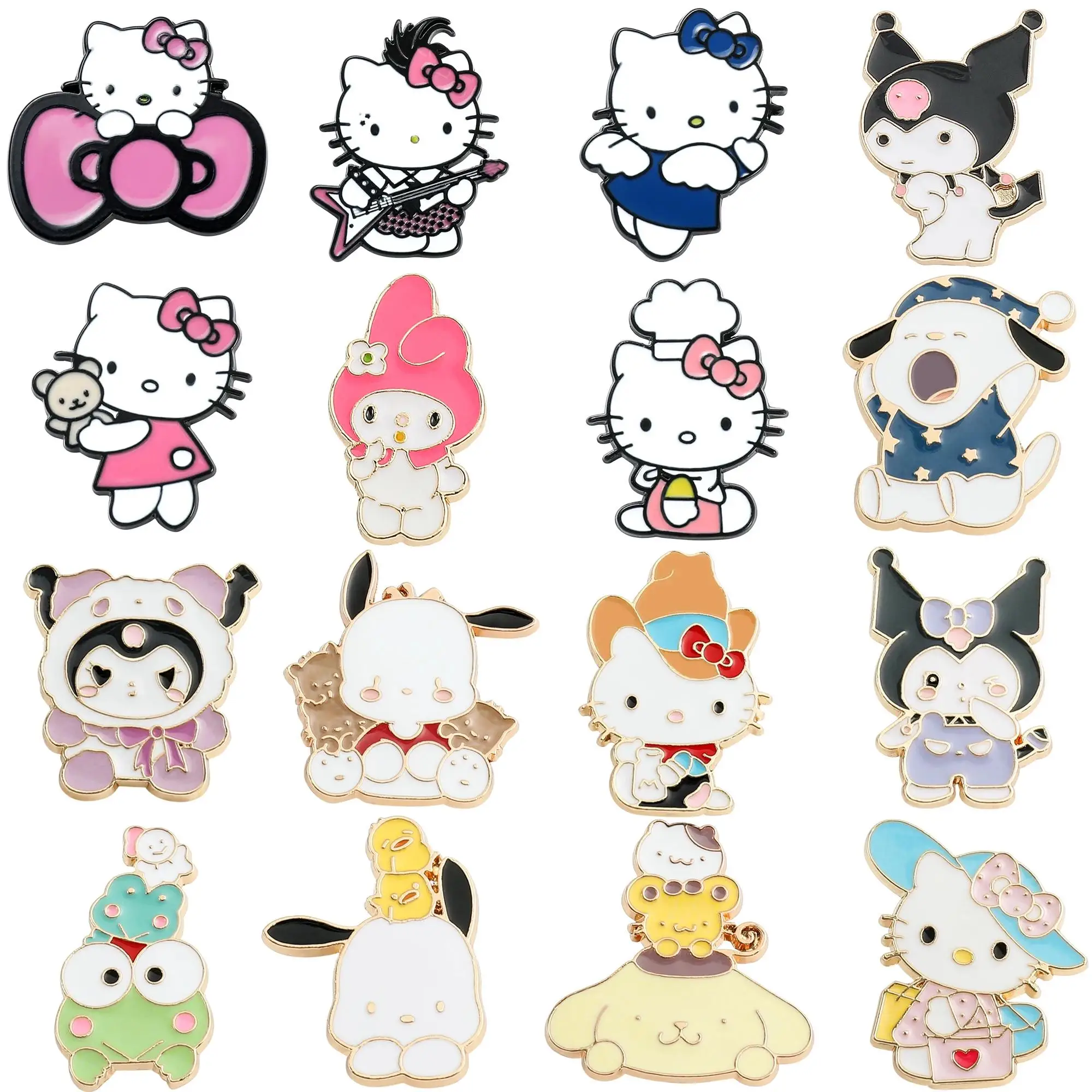 Enamel Pins Hello Kitty Kuromi Pochacco Kit Cat Lapel Pins for Backpacks Brooches for Women Gift Fashion Jewelry Accessories