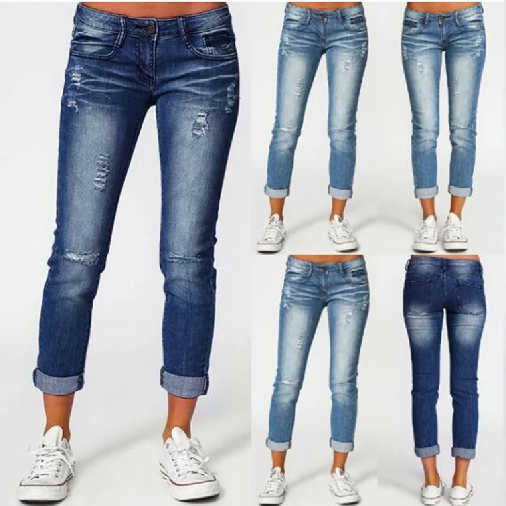

European And American Women Street Jeans Ripped Slim Slim Women Fashion Pants