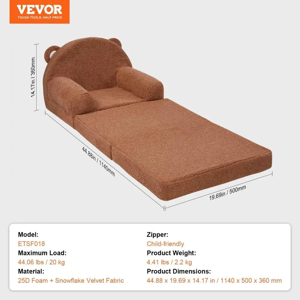 for kids Sofa Foldable 2-in-1 Toddler Chair Convertible Sofa Lounger Playroom Furniture Soft Comfy Brown 4