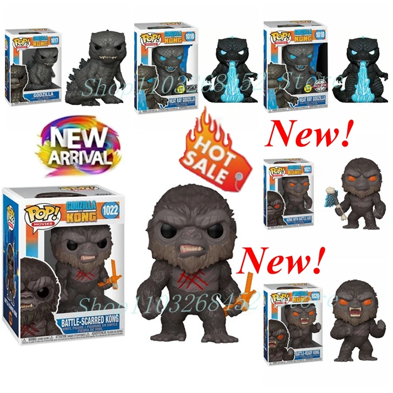 2024 Più Nuovo Hot Funko Pop Godzilla 1017 Heat Ray 1018 1020 Battle Ready Kong Con Axe 1021 Scarred 1022 Action Model Figure Toys