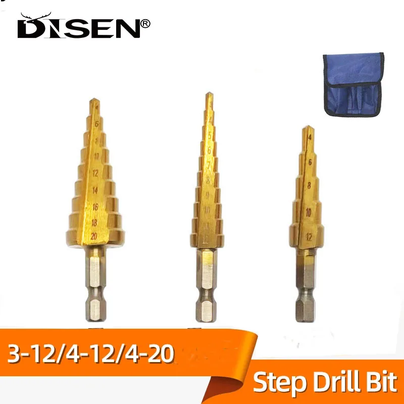 3Pcs/Set 3-12mm 4-12mm 4-20mm Straight Groove Step Drill Bit Titanium Coated Wood Metal Hole Cutter Core Cone Drilling Tools Set 3pcs 3 12mm 4 12mm 4 20mm hss straight groove step drill bit nitriding bit wood metal hole cutter core cone drilling tools set