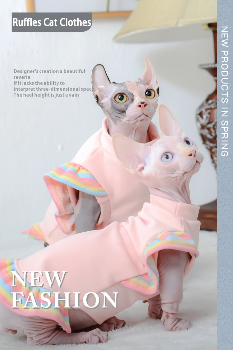 Sphynx Hairless Cat Clothes for Spring Autumn, Cute Rainbow
