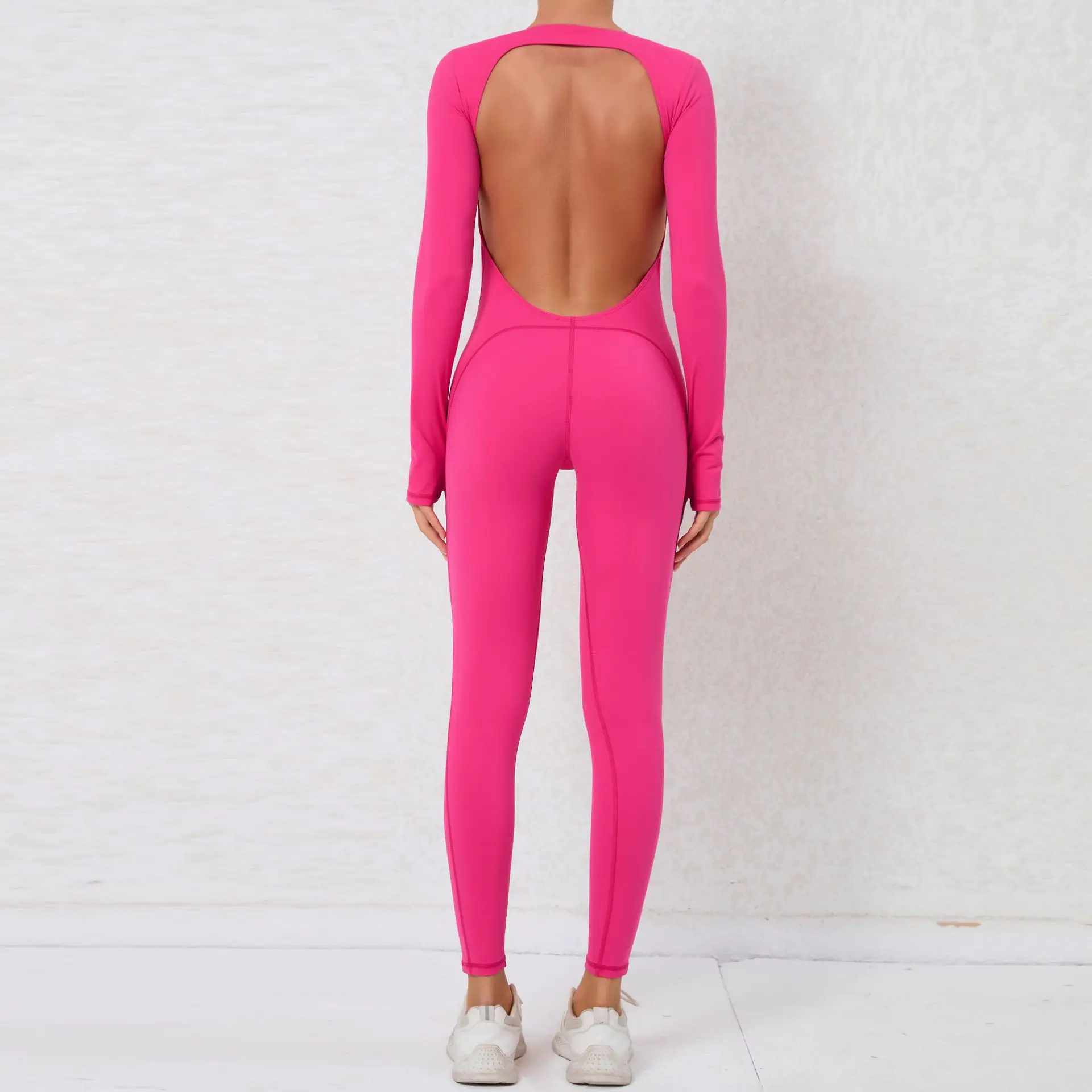 

2024 New Women's Sports Jumpsuit Sexy Backless Long Sleeves Full Pants Tight Slim High Elastic Quick Drying Fitness Yoga Clothes