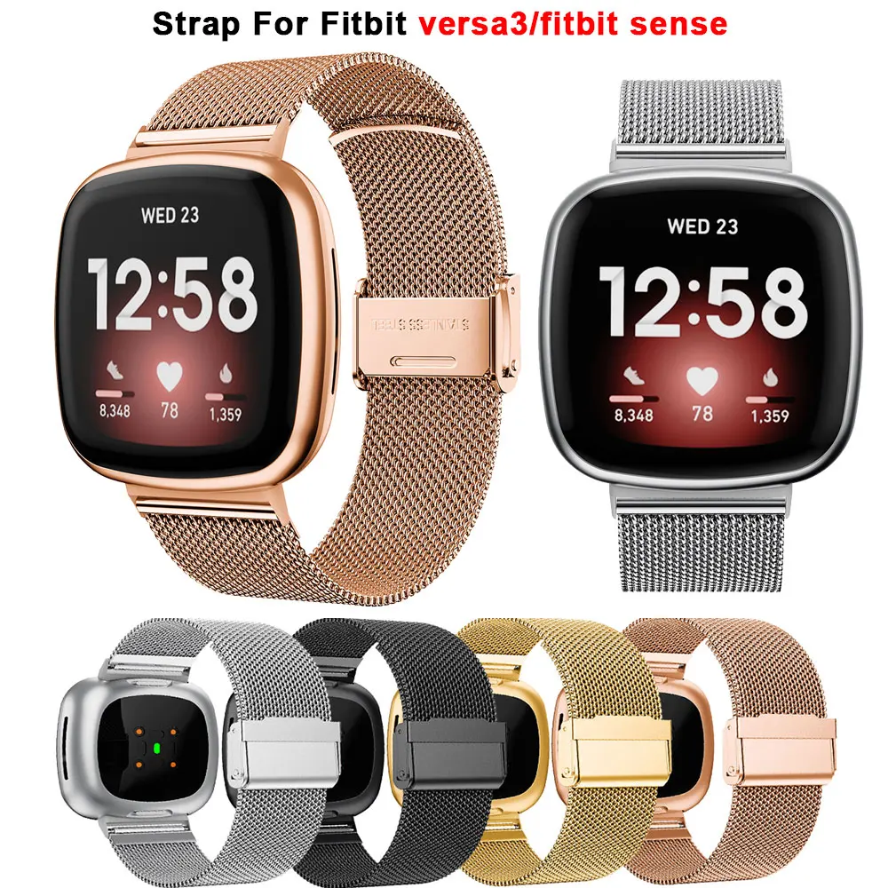 Milan Stainless Steel Watch Strap For Fitbit Sense Versa 4 3 Wristband
