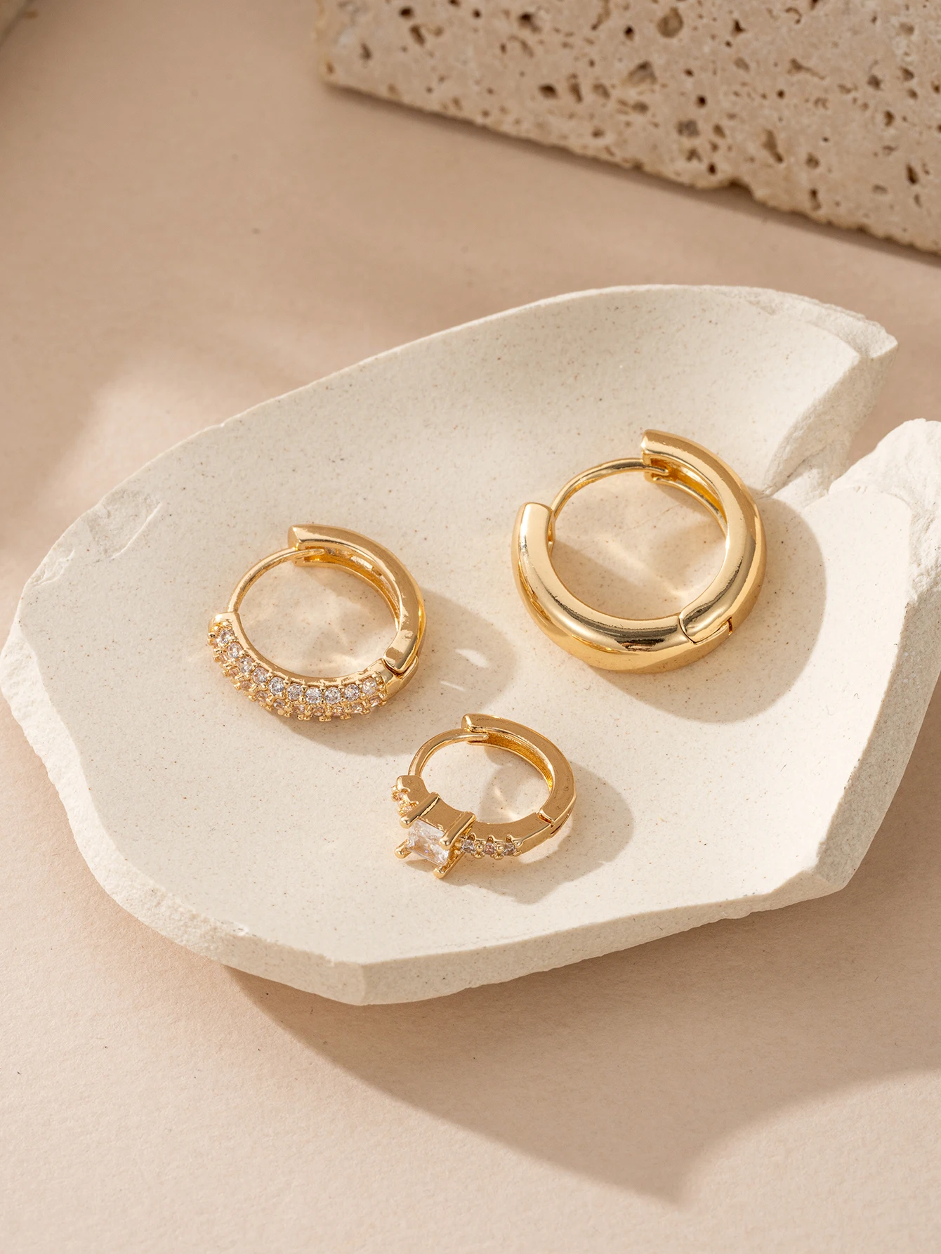 Gold Plated Jewelry Stackable CZ Pave Minimalist Womens