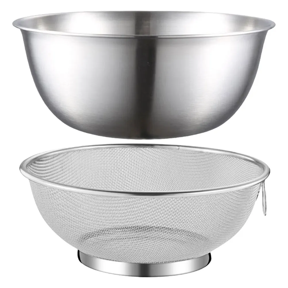 

2pcs/Set Strainer Colander Washing Bowl Basket Vegetable Basin Rice Drain Sifter Mesh Wire Stainless Steel Washer Metal Basin