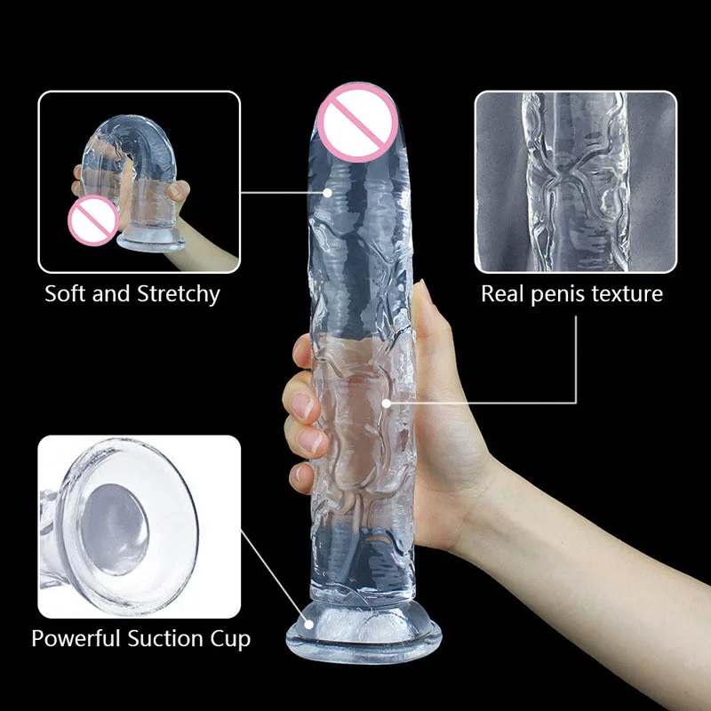 11.8 Inch XXXL Insertable Soft Transparent Thick Dildo with Suction Cup Penis Anal Sex Toy Huge Dick for Women Lesbain Gay