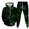 Autumn/Winter Hoodies Set Color Animal Peacock Feather Pattern 3D Print Men Clothing 2 Pieces Sweatpants Oversize High-quality 3