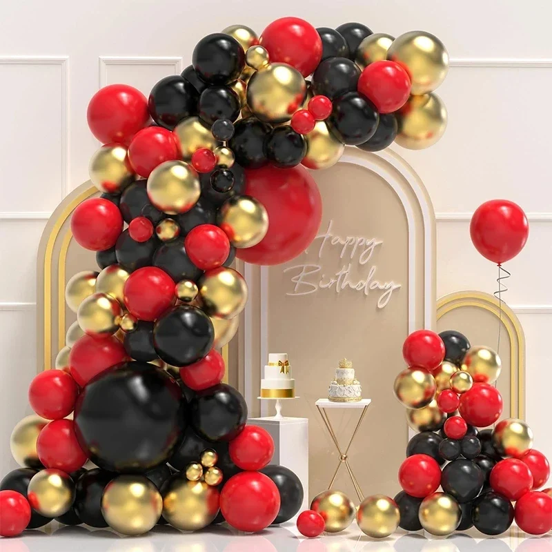 Set Di 135 Palloncini Per Feste, Rosso, Nero E Oro, Con Coriandoli E Stelle, Per Compleanni, Matrimoni, Feste A Tema Casinò