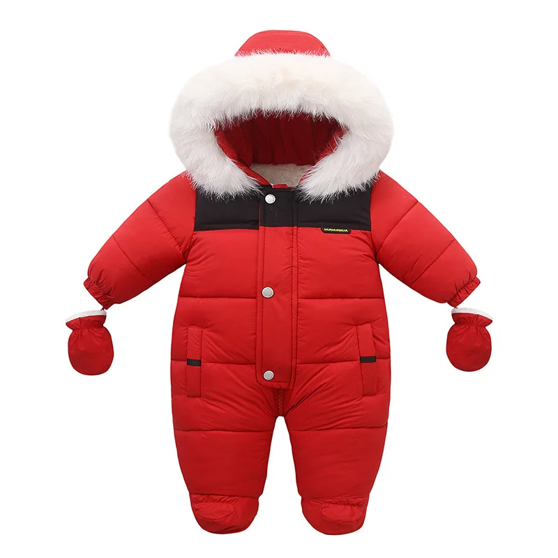Winter Jumpsuit For Kids Plus Velvet Warm Hooded Newborn Baby Romper 0-2 Years Infant Girl Winter Overalls Baby Snowsuit