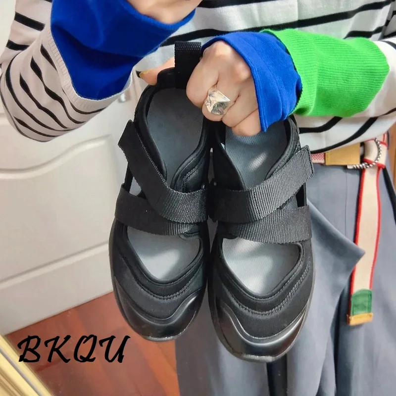 LEDP Brand Women Beach Sandals Mary Jane 2024 Thick-soled Summer New Sports and Leisure Joker Canvas Breathable White Shoes