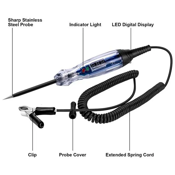 Luce di prova automobilistica 3-60V DC Tester di luce digale Tester di circuo automatico per impieghi gravosi Penna di prova elettrica con illuminazione  34