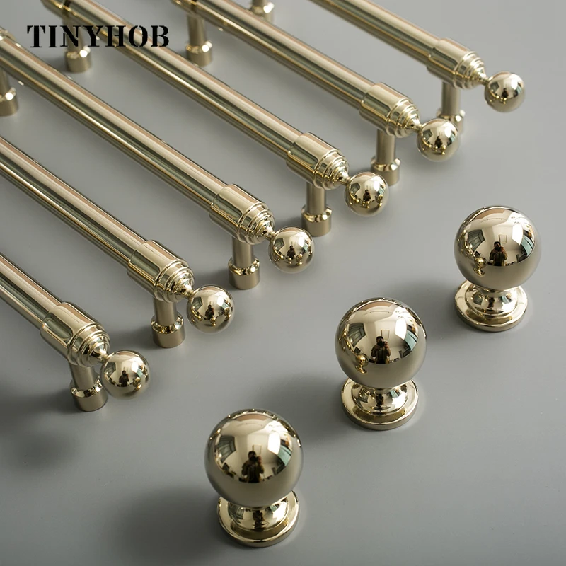 Latão Sólido Pull Handle para Porta do Armário Brilhante Ouro Gaveta Puxador Botão Luxo Mobiliário Hardware