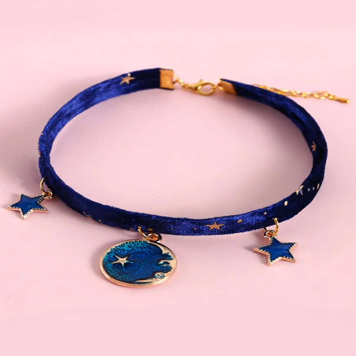 1pc-Cute Cat Pendant Necklace Printed Star Puppy Collar Lobster Clasp Adjustable Extension Chain Pet Collar