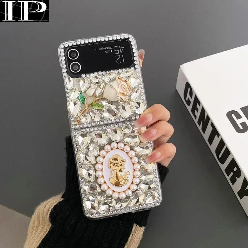 Luxury Butterfly Sparkle Gems Crystal Bling Custodie Per Specchietti Per Samsung Galaxy Z Flip 1 2 3 4 Flip3 Flip4 5G Diamond Cover