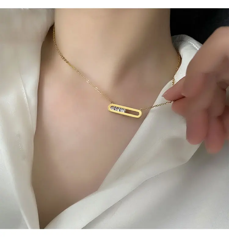 Modern Crystal Bar Pendant Necklace undefined