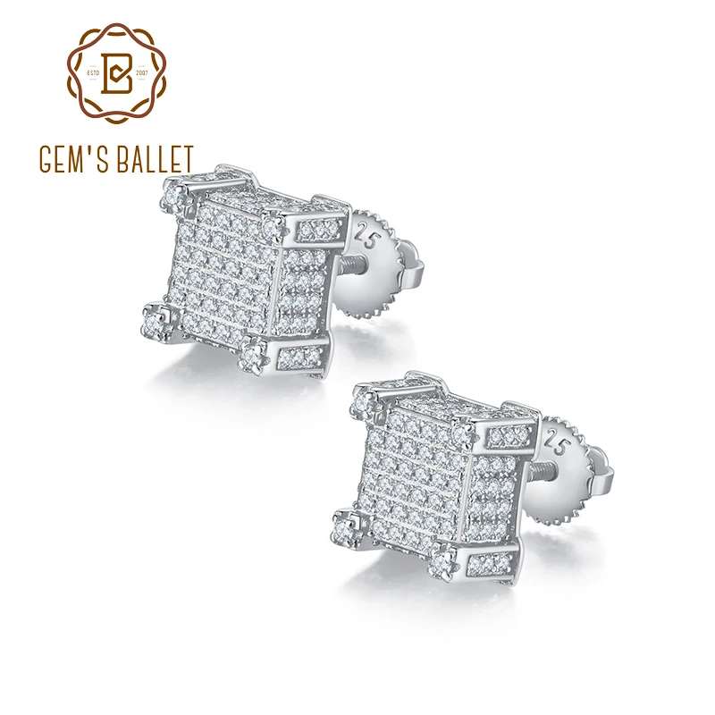 

GEM'S BALLET 18K позолоченные искусственные серебряные квадратные серьги с муассанитом для мужчин