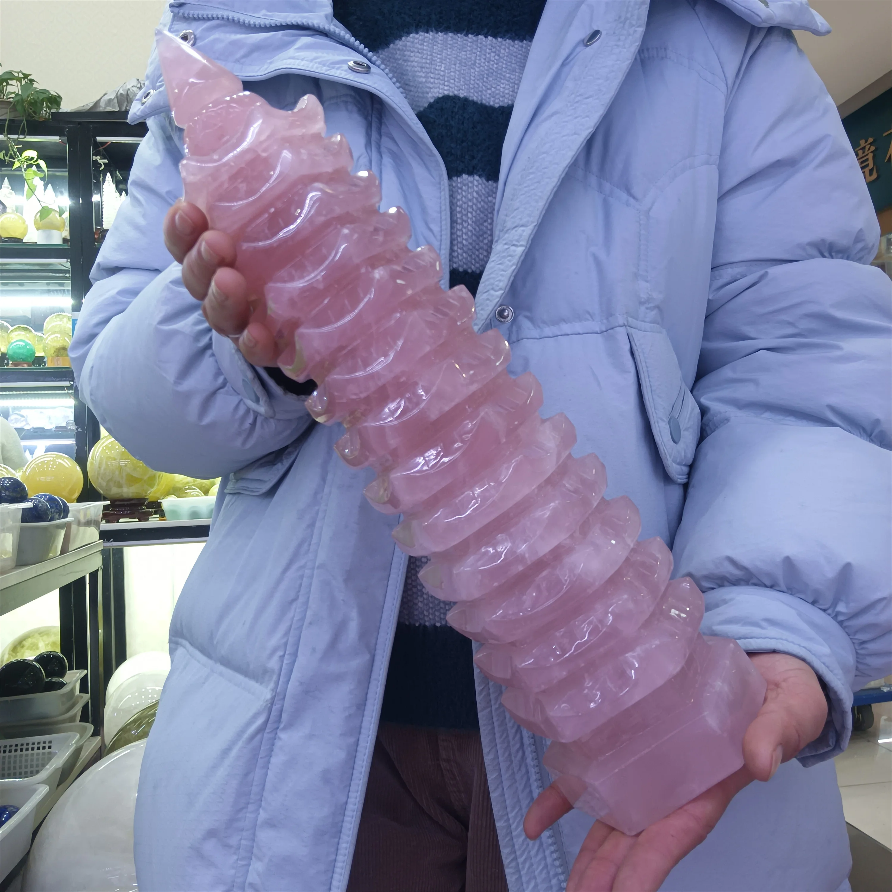 Huge Natural Pink Quartz Wenchang Tower,Sakura Pink Crystal Carved Wenchang Tower,Mineral Reiki Healing Stone Meditation Gem