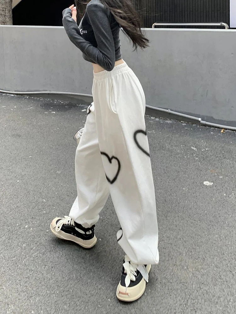 Zoki Cotton Streetwear Hip Hop Heart Sweatpants Women Oversize Loose High  Waist Bloomers Fashion Korean Student Casual Trousers