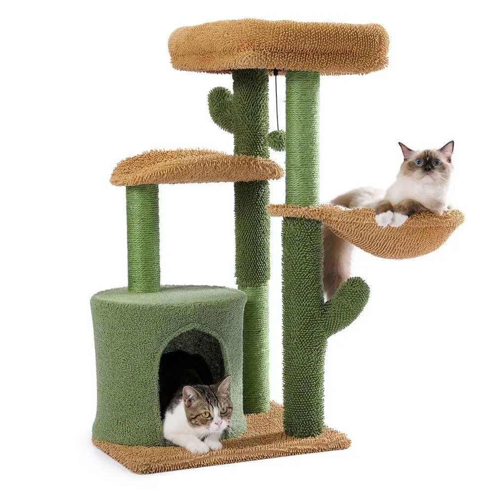 

Cactus Cat Tree With Cozy Condos Sisal Scratching Post Cat Tower With Hanging Ball For Small Medium Cats