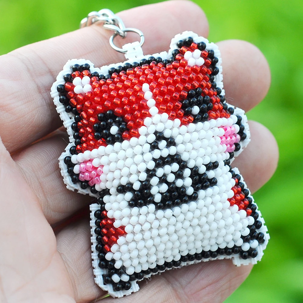 Mushroom Beaded Counted Cross Stitch Ornament Kit Exquisite Keychain Pendant Cross Stitch Making Kit for Adults Beginners
