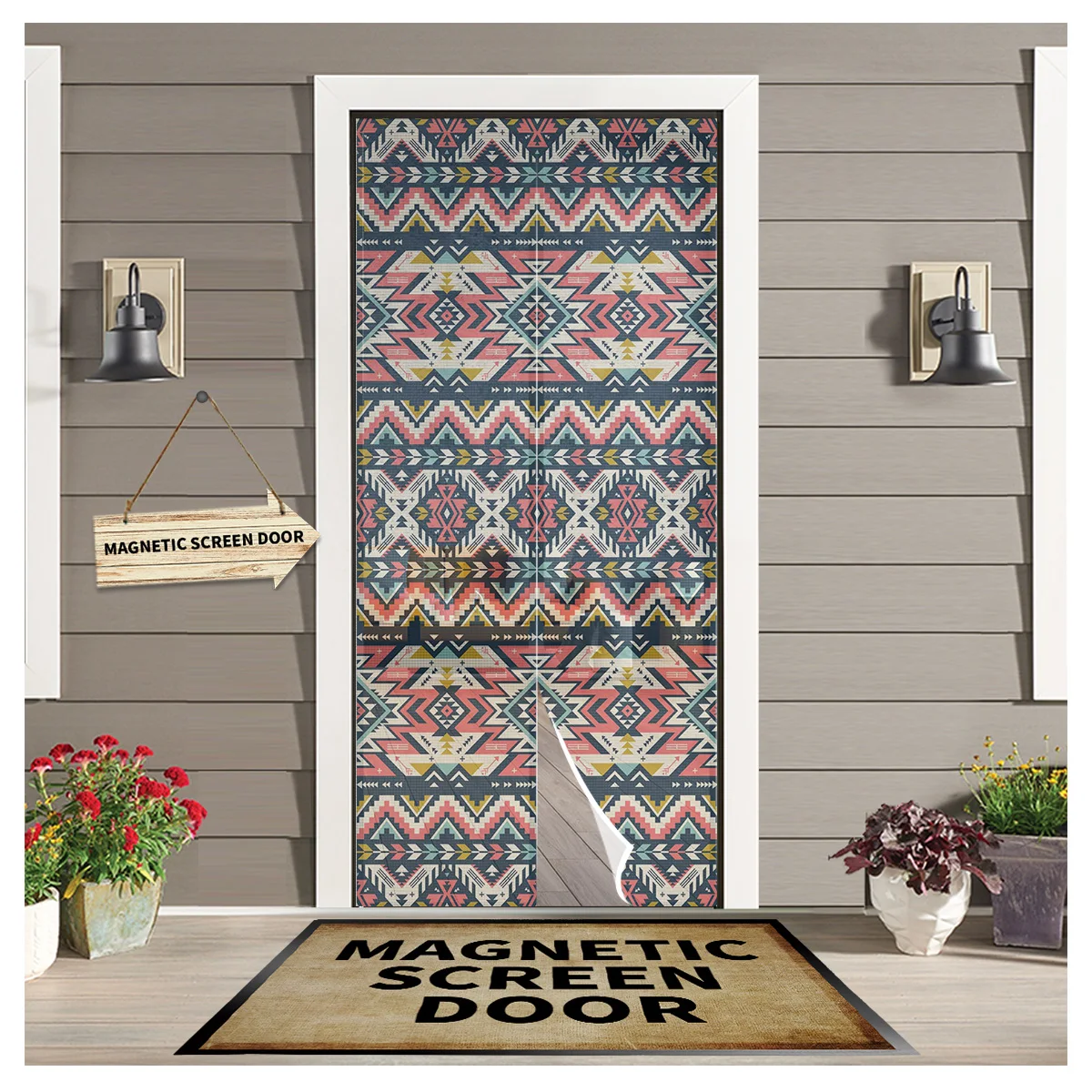 

Tribal Colored Geometric Figures Retro Magnetic Door Window Screen Summer Anti Mosquito Insect Kitchen Bedroom Door Curtains