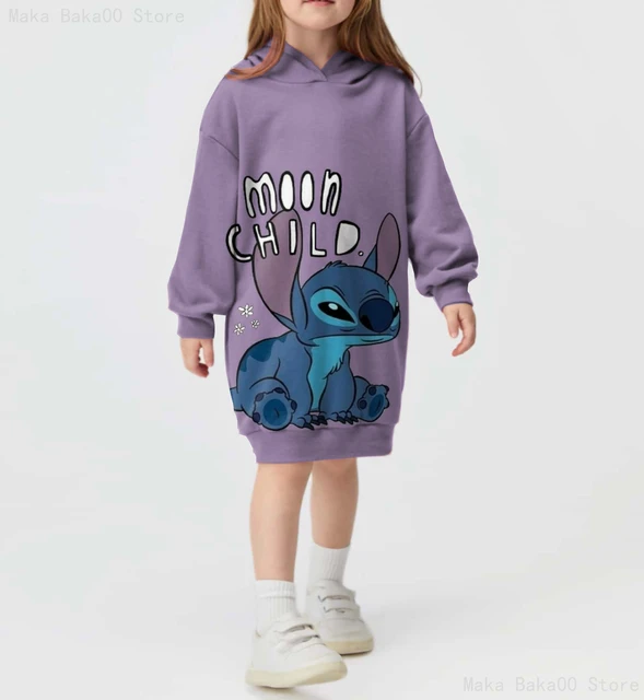 Sudadera con capucha y estampado de Disney Stitch para niñas, vestido  informal deportivo con dibujos animados