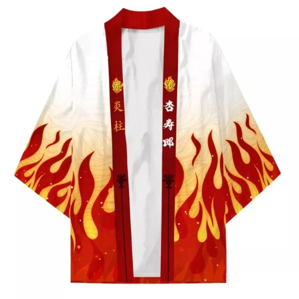 New Anime Demon Slayer Rengoku Kyoujurou Cosplay Costumes Kimono Flame Symbol Teens Cardigan Cloak Haori Pajamas Top