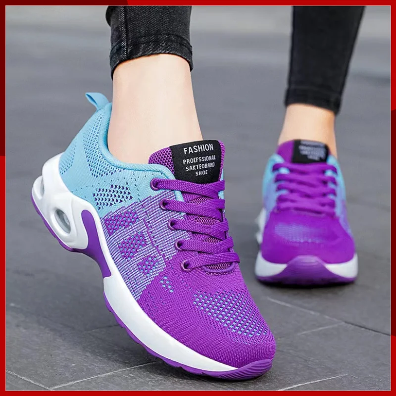 

2023 Flying Weave Women's Running Shoe Soft Breathable Cushioned Sole Walking Sneakers Color Debate zapatillas deportivas mujer