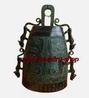 Tibet Old Temple God Statue patina Bronze Buddhist Dragon Singing chime bell 1
