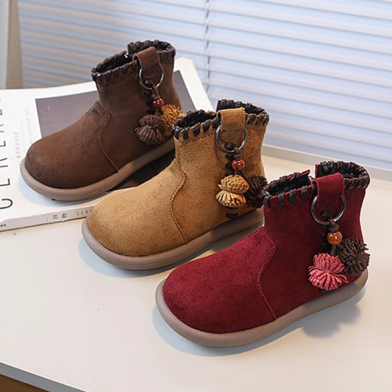 Leather Kids Ankle Boots Classic Non Slip Casual Shoes