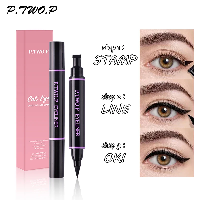 PTWOP černá eyeliner tužka kapalina oko liniové vodotěsný rychlý schnoucí dlouhé namyšlený černá eyeliner pro oko makeups 2 pcs/lot