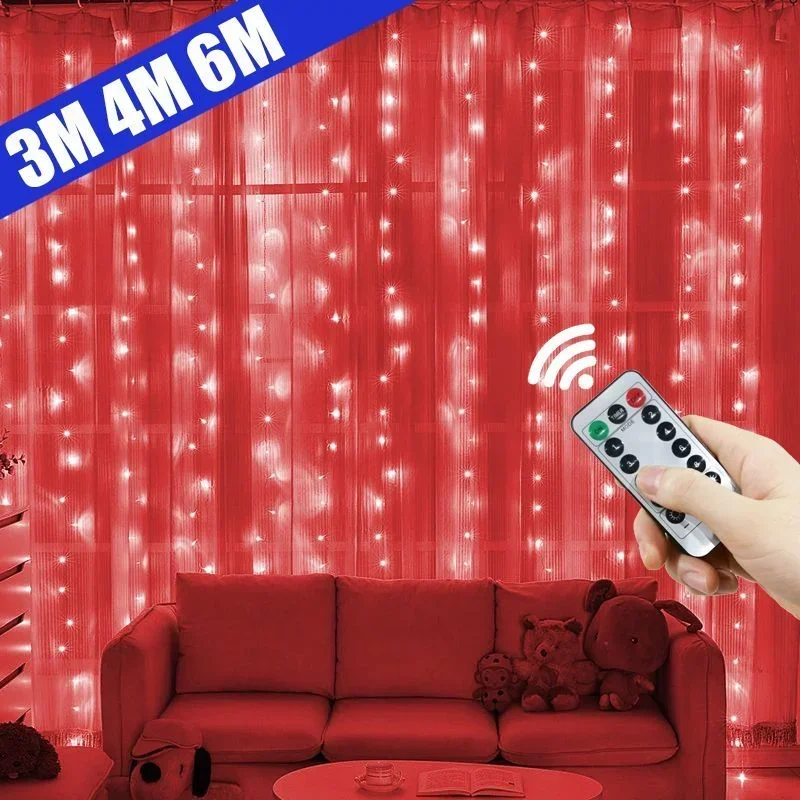 

6x3M LED Curtain String Lights Christmas Fairy Lights Garland For New Year 2024 Home Patio Party Wedding Home Outdoor Decoration