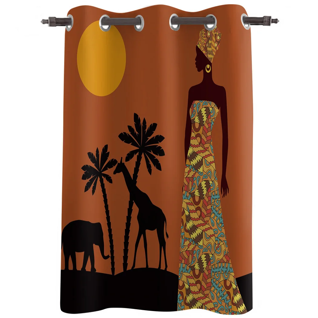 Black Woman African Savannah Tropical Landscape Window Curtains Living Room Curtain Home Decor 4