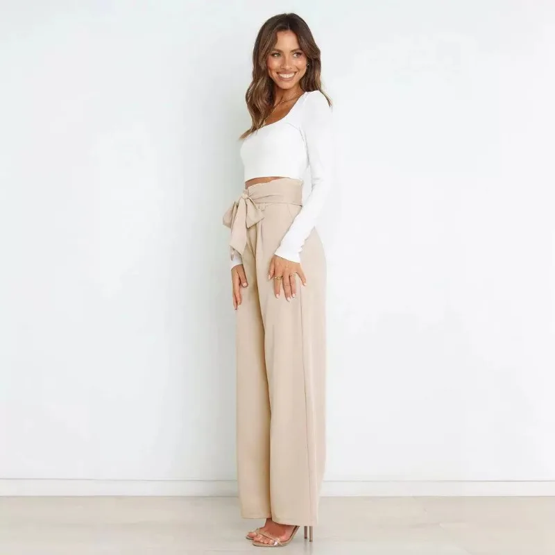 European and American Style Workplace Women's Trousers Casual Wide-leg Trousers with Belt Temperament Commuting Trousers Summer