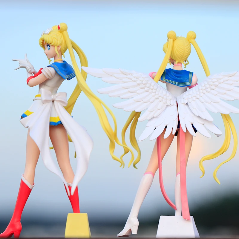 Neue Cartoon 23cm Anime Sailor Moon Tsukino Actionfigur mit Flügeln Spielzeugpuppe Kuchendekoration PVC-Modell Mädchengeschenk für Kinder – Detail 2