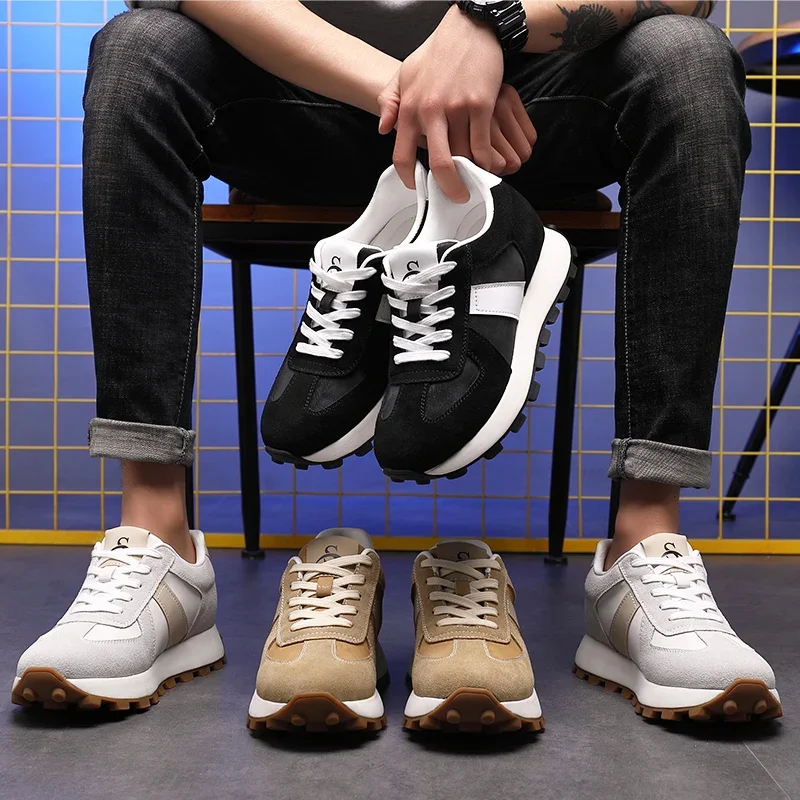 Elevator Casual Sneakers Man Cow Suede Leather Lace-Up Round Toe Platform Shoes 3/6/8cm Height Increase Shoes For Men Lift Sport 6