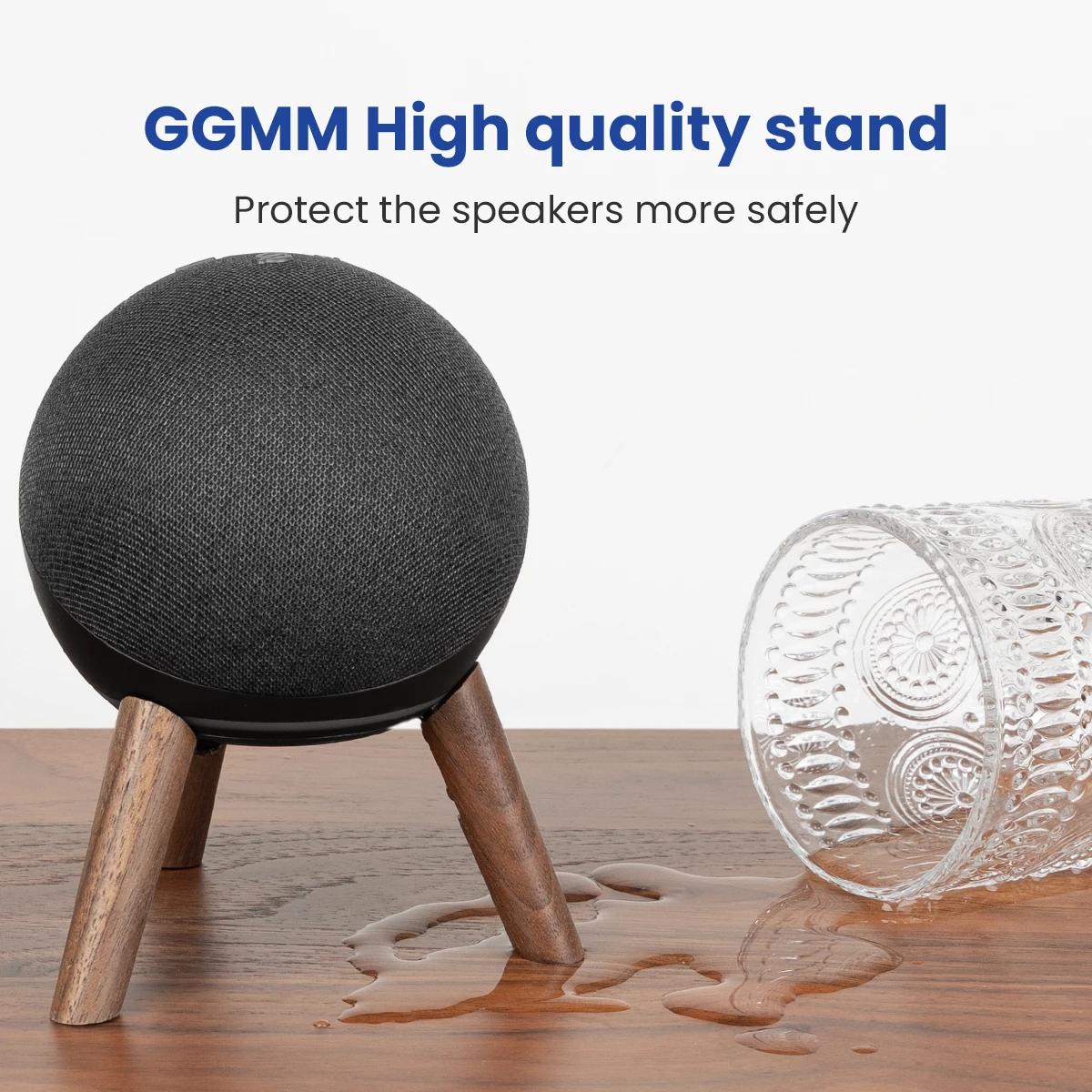 Ggmm-suporte de Madeira Redondo para Amazon Alexa Echo Dot 4ª 5ª Geração Doca de Madeira com Moldura de Metal Decoração do Quarto Presente de Aniversário - Image 6