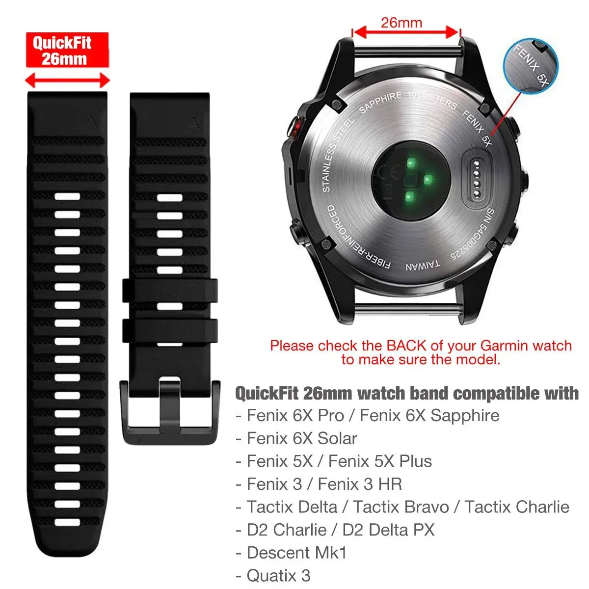 QuickFit Durable Silicone Strap, 26mm/22mm Variety