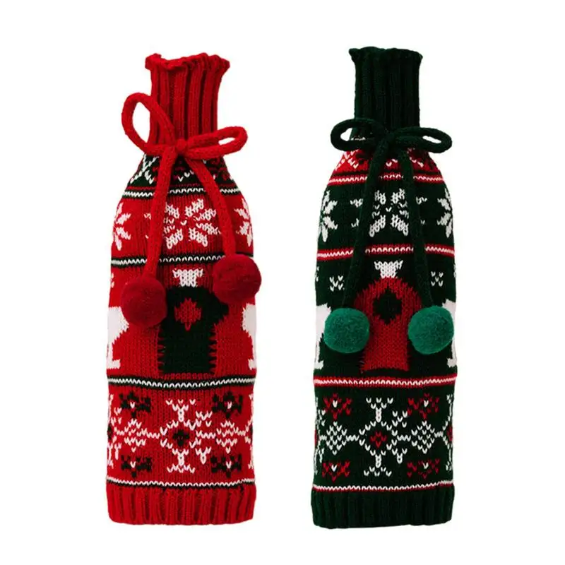 2Pcs Christmas Wine Bottle Cover Stylish And Exquisite Wine Bottle Knitted Decor Cover For Christmas party &  Family Gatherings