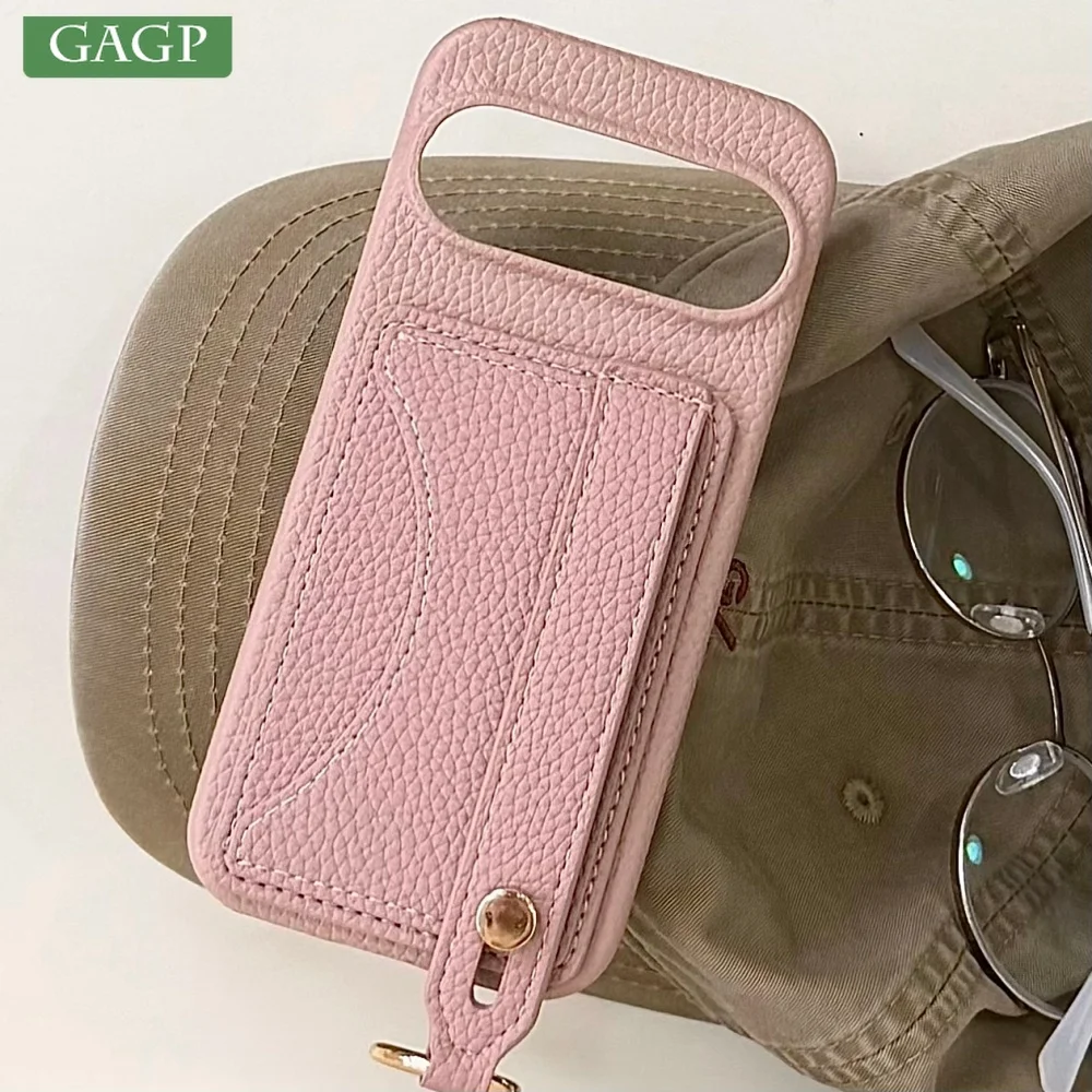 Luxury Matte Leather Wrist Strap Lanyard Wallet Phone Case