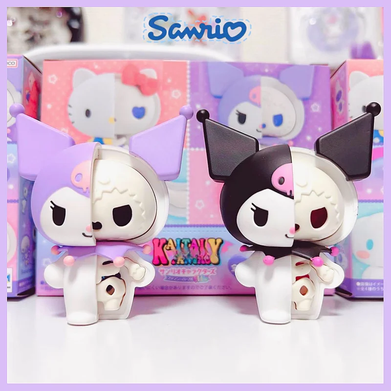 

Original Bandai Sanrio Half Skull Box Egg Cinnamoroll Melody Kuromi Hell Kitty Action Figures Assembled Model Toy Statue Doll