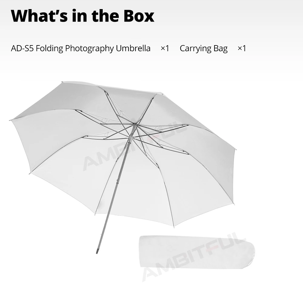 Camera Accessories Godox 37" / 94cm White Folded Diffuser Soft Umbrella AD-S5 For Godox Witstro AD200 AD180 AD360 AD360II Flash Speedlite