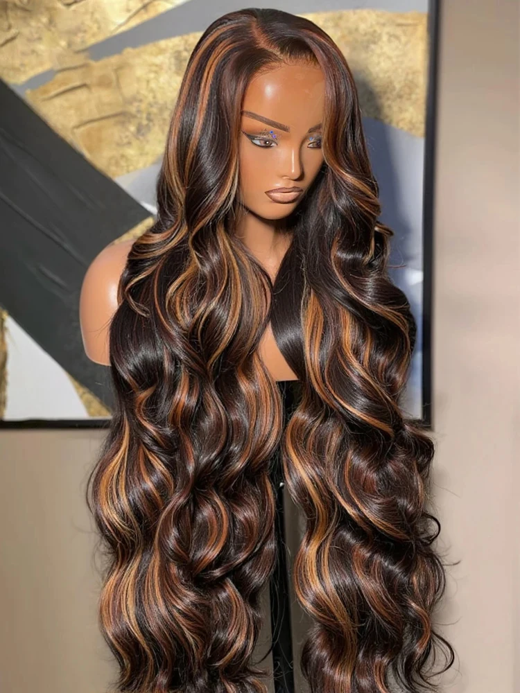 Perruque en cheveux humains P1B/30 Body Wave Highlight 30 34 pouces HD 13×6 Lace Front, couleur Omber Brown améliorée, perruque frontale 13×4 en dentelle vietnamienne pour femmes