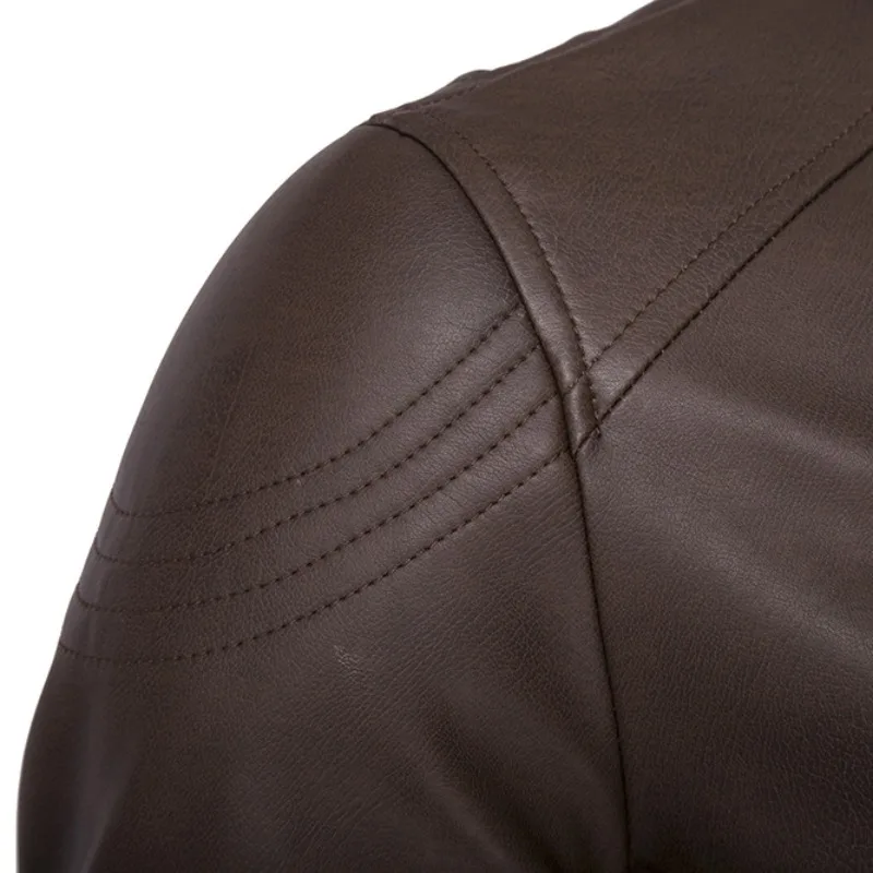 2023 New Men Leather Clothing with Stand Collar Men Slim Large Size Stitching Biker Leather Jacket Casual Versatile Outerwear