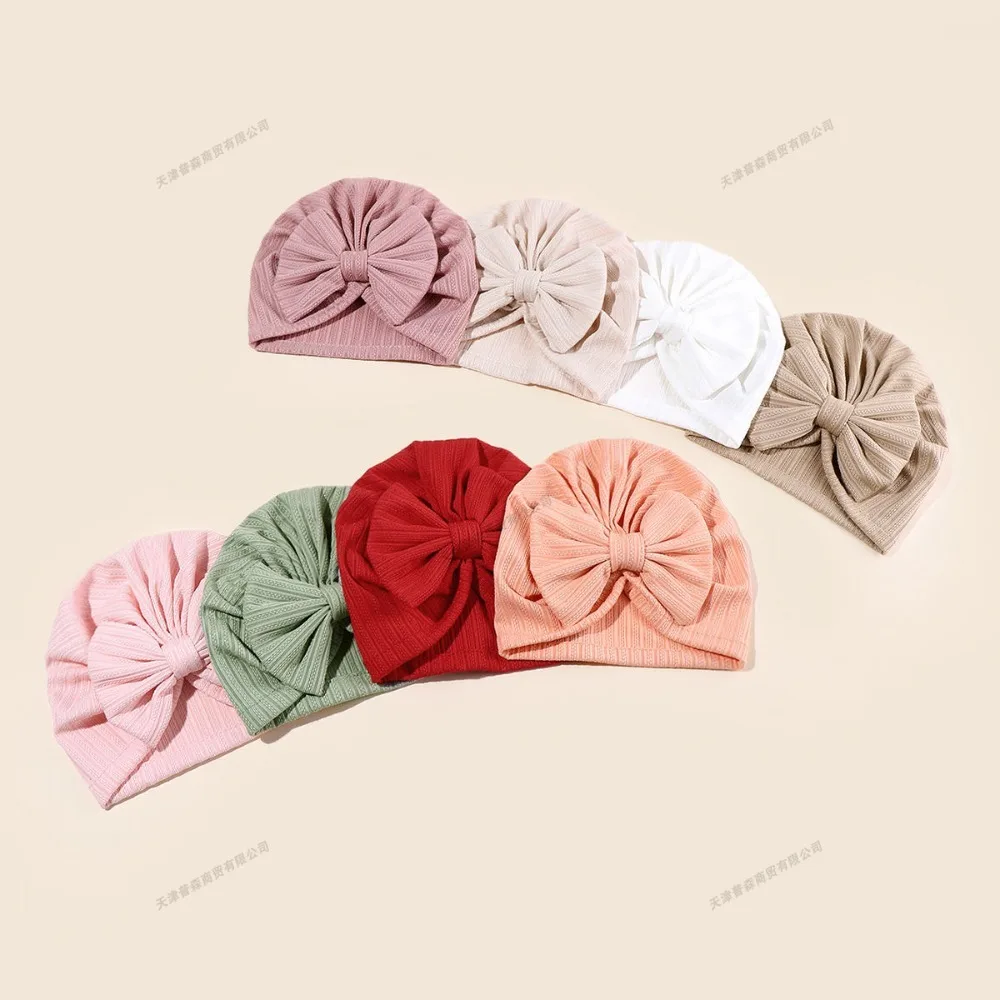 Baby Turban Hat with Big Bow Newborn Girls Cotton Beanie Cap Soft Stretchy Headwrap for Infant Toddler Photography Gift Fashion